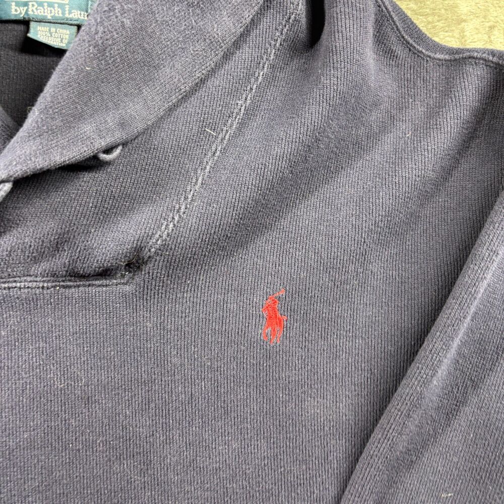 Polo Ralph Lauren Men Shawl Neck Pullover Sweater Cotton Preppy Navy Blue XXL - Picture 3 of 8
